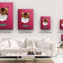 Custom Mid Century Retro Style Cat Portrait - Pet illustration from photo - Vintage Teal Canvas 14 retro pet portrait illustrations cat vintage teal canvas size comparison