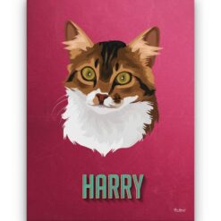 Custom Mid Century Retro Style Cat Portrait - Pet illustration from photo - Vintage Teal Canvas 18 retro pet portrait illustrations cat vintage teal front view white