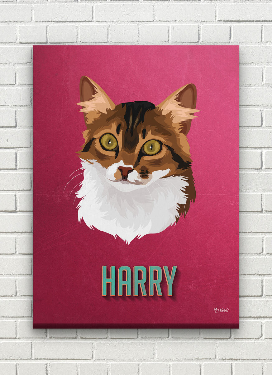 Custom Mid Century Retro Style Cat Portrait - Pet illustration from photo - Vintage Teal Canvas 8 Custom Mid Century Retro Style Cat Portrait - Pet illustration from photo - Vintage Teal Canvas - Image 6