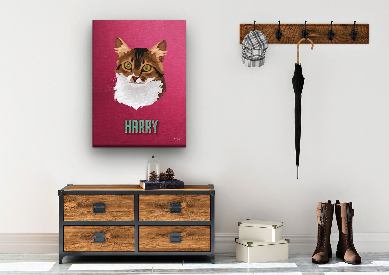 Custom Mid Century Retro Style Cat Portrait - Pet illustration from photo - Vintage Teal Canvas 10 Custom Mid Century Retro Style Cat Portrait - Pet illustration from photo - Vintage Teal Canvas - Image 8