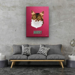 Custom Mid Century Retro Style Cat Portrait - Pet illustration from photo - Vintage Teal Canvas 20 retro pet portrait illustrations cat vintage teal living room