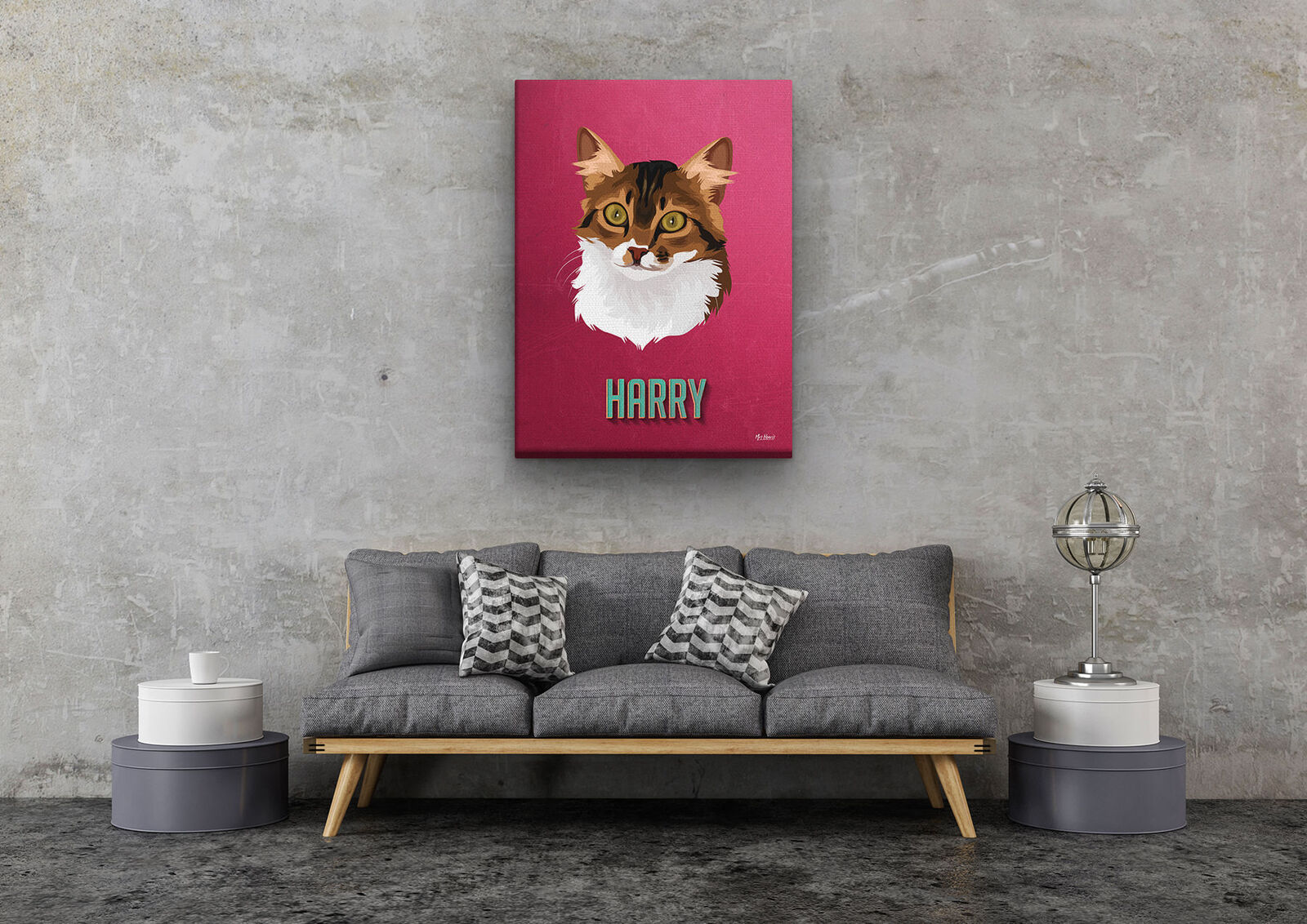 Custom Mid Century Retro Style Cat Portrait - Pet illustration from photo - Vintage Teal Canvas 11 Custom Mid Century Retro Style Cat Portrait - Pet illustration from photo - Vintage Teal Canvas - Image 9