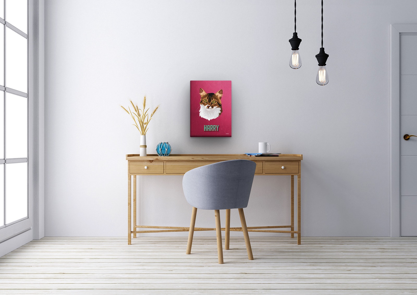 Custom Mid Century Retro Style Cat Portrait - Pet illustration from photo - Vintage Teal Canvas 12 Custom Mid Century Retro Style Cat Portrait - Pet illustration from photo - Vintage Teal Canvas - Image 10