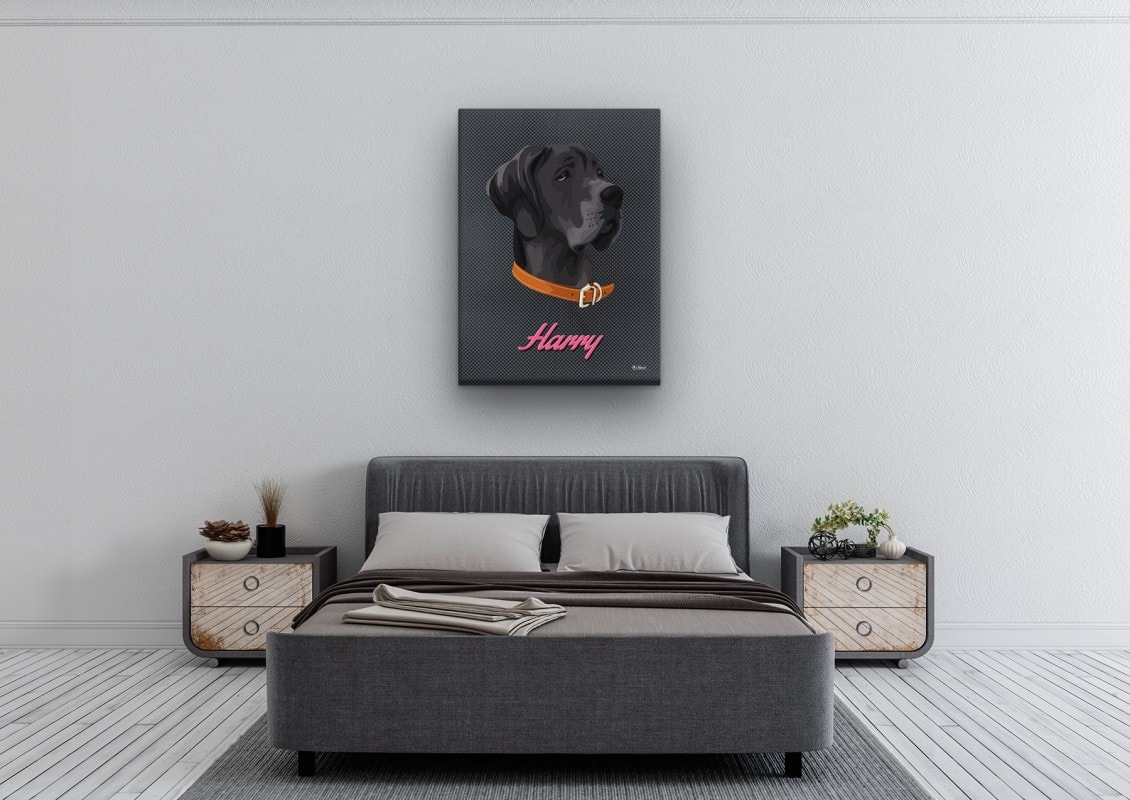 Custom Mid Century Retro Style Dog Portrait - Pet illustration from photo - Bubblegum Canvas 24 retro pet portrait illustrations dog bubblegum bedroom
