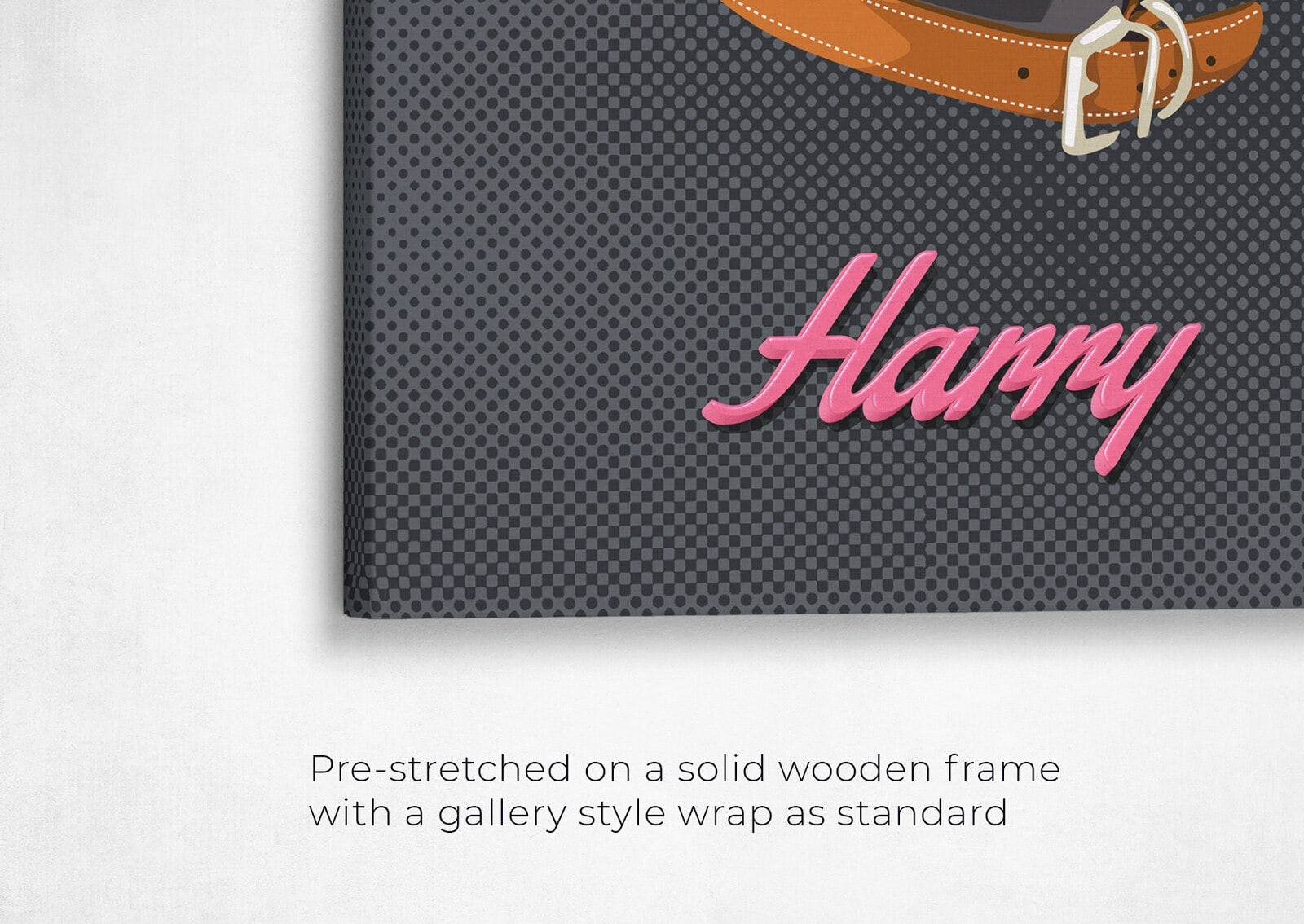 Custom Mid Century Retro Style Dog Portrait - Pet illustration from photo - Bubblegum Canvas 22 retro pet portrait illustrations dog bubblegum front view angled close up wall