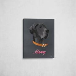 Custom Mid Century Retro Style Dog Portrait - Pet illustration from photo - Bubblegum Canvas 16 retro pet portrait illustrations dog bubblegum front view angled wall