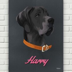 Custom Mid Century Retro Style Dog Portrait - Pet illustration from photo - Bubblegum Canvas 17 retro pet portrait illustrations dog bubblegum front view white bricks