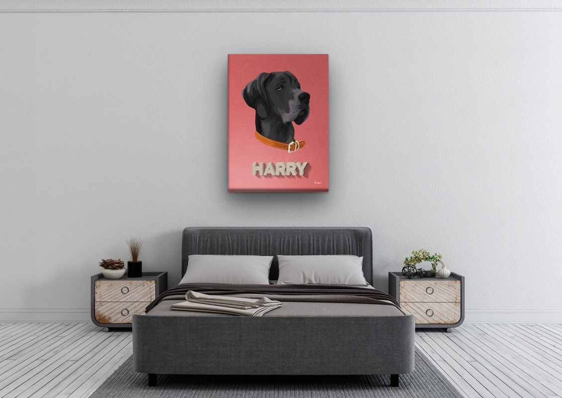 retro pet portrait illustrations dog decking bedroom