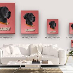 retro pet portrait illustrations dog decking canvas size comparison