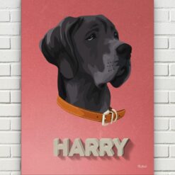 retro pet portrait illustrations dog decking front view white bricks