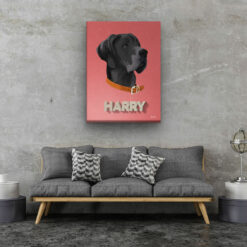 retro pet portrait illustrations dog decking living room