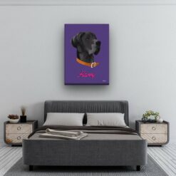 retro pet portrait illustrations dog deep purple bedroom