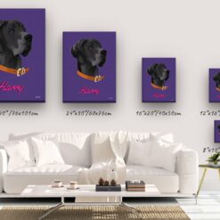 retro pet portrait illustrations dog deep purple canvas size comparison