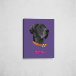 retro pet portrait illustrations dog deep purple front view angled wall