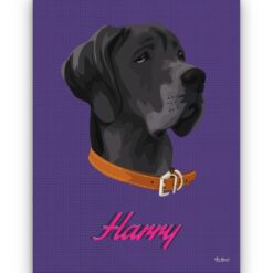 retro pet portrait illustrations dog deep purple front view white