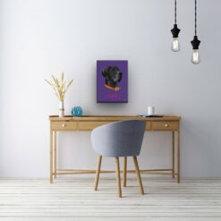 retro pet portrait illustrations dog deep purple office