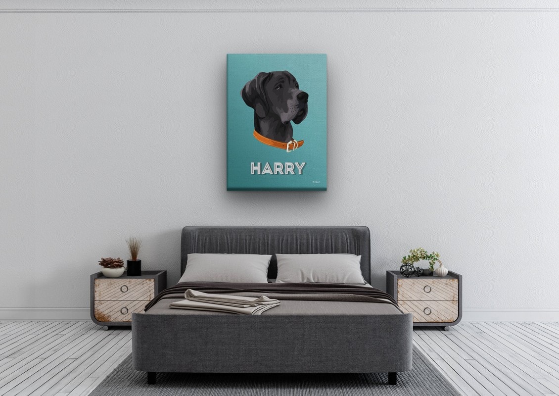 Custom Mid Century Retro Style Dog Portrait - Pet illustration from photo - Mint Art Deco Canvas 24 retro pet portrait illustrations dog mint art deco bedroom