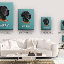 Custom Mid Century Retro Style Dog Portrait - Pet illustration from photo - Mint Art Deco Canvas 14 retro pet portrait illustrations dog mint art deco canvas size comparison