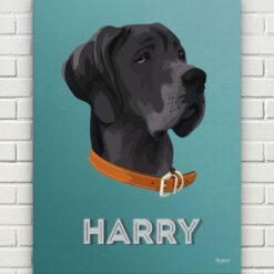 Custom Mid Century Retro Style Dog Portrait - Pet illustration from photo - Mint Art Deco Canvas 17 retro pet portrait illustrations dog mint art deco front view white bricks