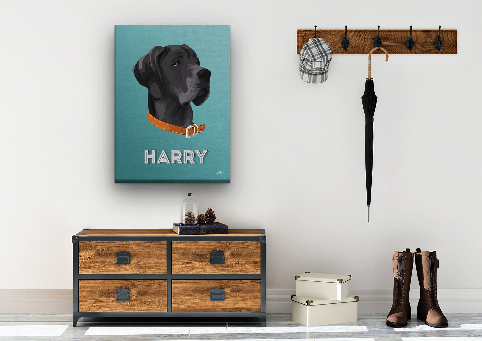 Custom Mid Century Retro Style Dog Portrait - Pet illustration from photo - Mint Art Deco Canvas 10 Custom Mid Century Retro Style Dog Portrait - Pet illustration from photo - Mint Art Deco Canvas - Image 8