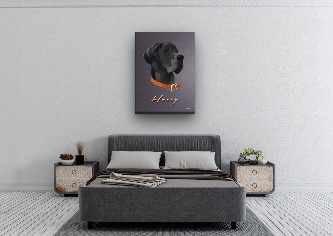 Custom Mid Century Retro Style Dog Portrait - Pet illustration from photo - Night Script Canvas 22 retro pet portrait illustrations dog night script bedroom