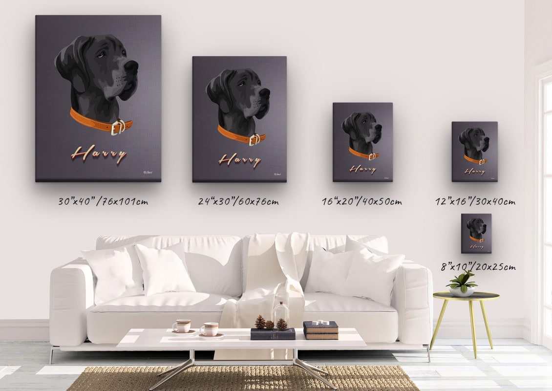 Custom Mid Century Retro Style Dog Portrait - Pet illustration from photo - Night Script Canvas 21 retro pet portrait illustrations dog night script canvas size comparison
