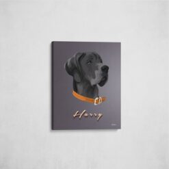 Custom Mid Century Retro Style Dog Portrait - Pet illustration from photo - Night Script Canvas 14 retro pet portrait illustrations dog night script front view angled wall