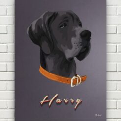 Custom Mid Century Retro Style Dog Portrait - Pet illustration from photo - Night Script Canvas 15 retro pet portrait illustrations dog night script front view white bricks