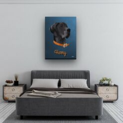Custom Mid Century Retro Style Dog Portrait - Pet illustration from photo - Rustic Blue Canvas 13 retro pet portrait illustrations dog rustic blue bedroom