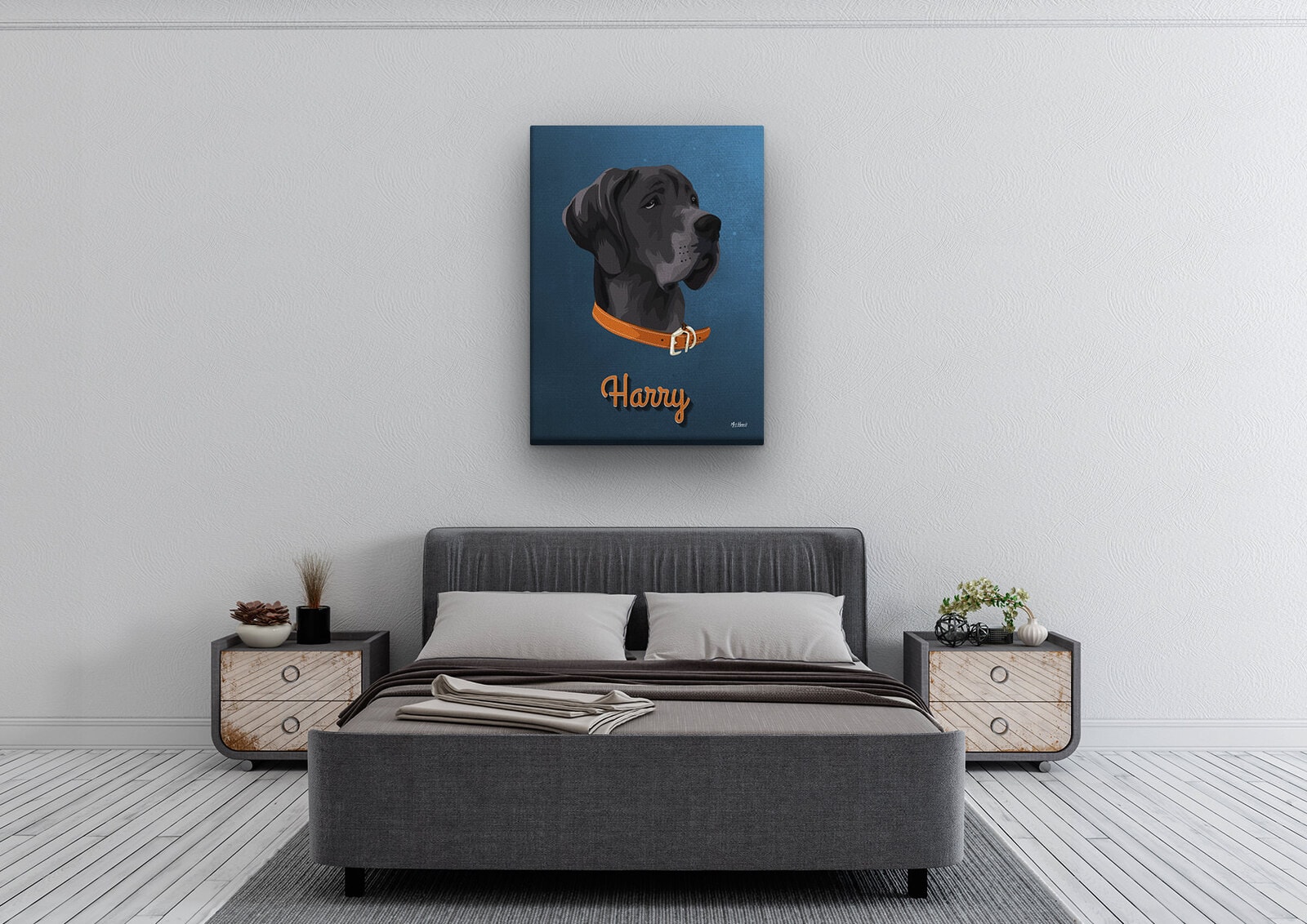 Custom Mid Century Retro Style Dog Portrait - Pet illustration from photo - Rustic Blue Canvas 4 Custom Mid Century Retro Style Dog Portrait - Pet illustration from photo - Rustic Blue Canvas - Image 2