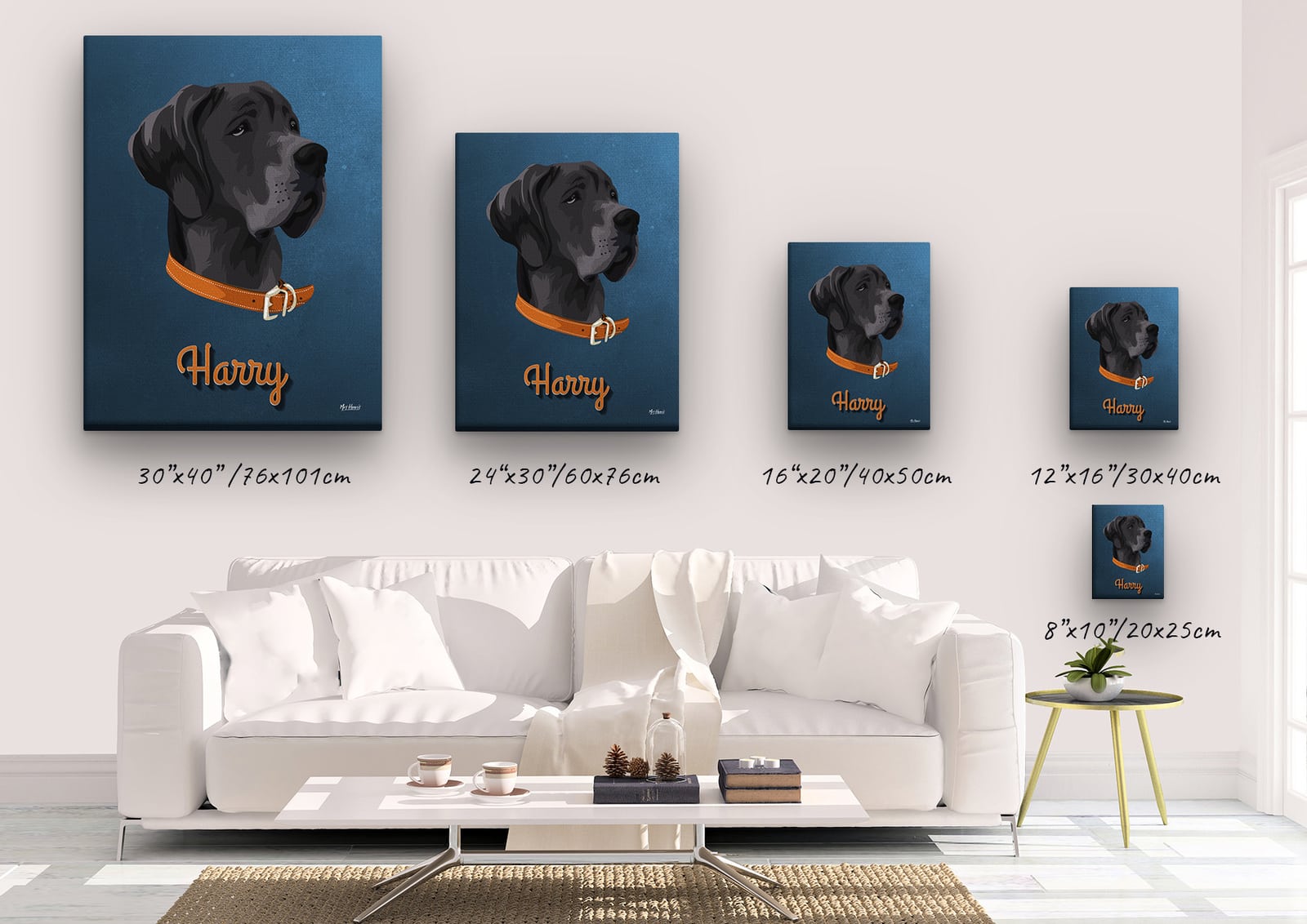 Custom Mid Century Retro Style Dog Portrait - Pet illustration from photo - Rustic Blue Canvas 5 Custom Mid Century Retro Style Dog Portrait - Pet illustration from photo - Rustic Blue Canvas - Image 3