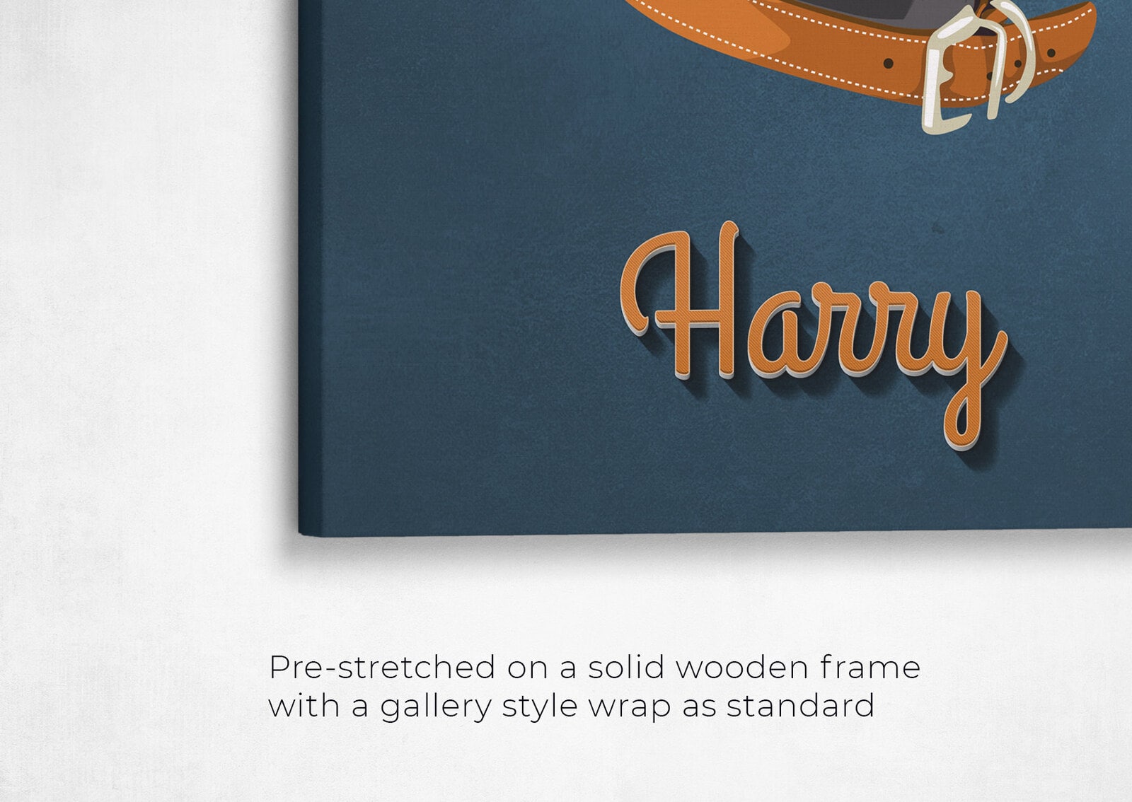 Custom Mid Century Retro Style Dog Portrait - Pet illustration from photo - Rustic Blue Canvas 22 retro pet portrait illustrations dog rustic blue front view angled close up wall
