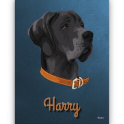 Custom Mid Century Retro Style Dog Portrait - Pet illustration from photo - Rustic Blue Canvas 18 retro pet portrait illustrations dog rustic blue front view white