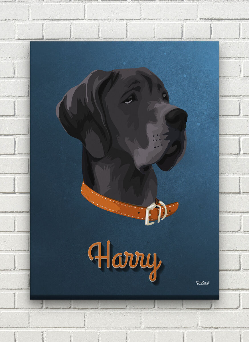 Custom Mid Century Retro Style Dog Portrait - Pet illustration from photo - Rustic Blue Canvas 8 Custom Mid Century Retro Style Dog Portrait - Pet illustration from photo - Rustic Blue Canvas - Image 6