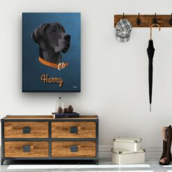 Custom Mid Century Retro Style Dog Portrait - Pet illustration from photo - Rustic Blue Canvas 19 retro pet portrait illustrations dog rustic blue hall
