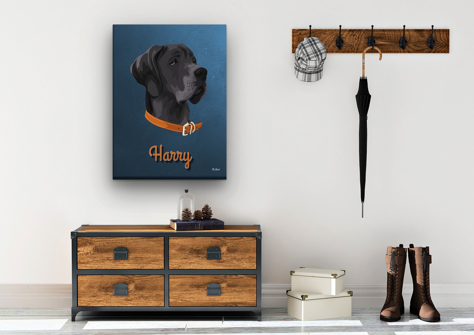 Custom Mid Century Retro Style Dog Portrait - Pet illustration from photo - Rustic Blue Canvas 10 Custom Mid Century Retro Style Dog Portrait - Pet illustration from photo - Rustic Blue Canvas - Image 8