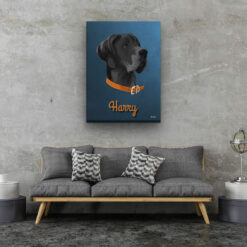 Custom Mid Century Retro Style Dog Portrait - Pet illustration from photo - Rustic Blue Canvas 20 retro pet portrait illustrations dog rustic blue living room