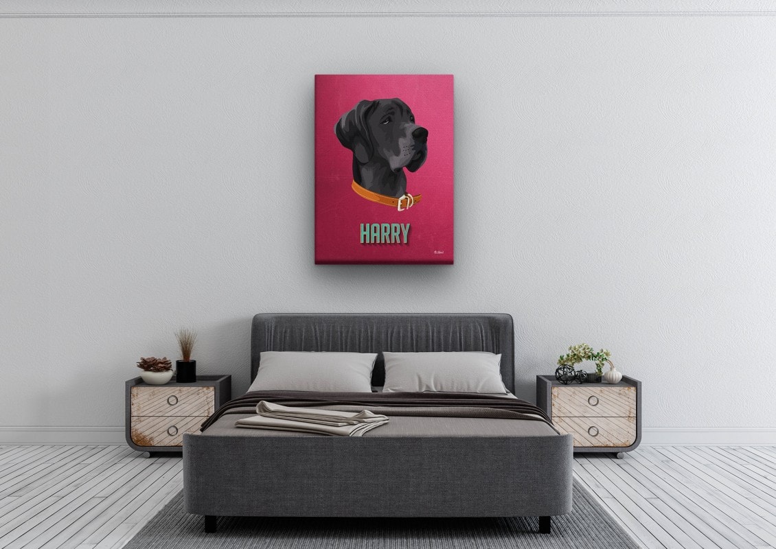 Custom Mid Century Retro Style Dog Portrait - Pet illustration from photo - Vintage Teal Canvas 24 retro pet portrait illustrations dog vintage teal bedroom