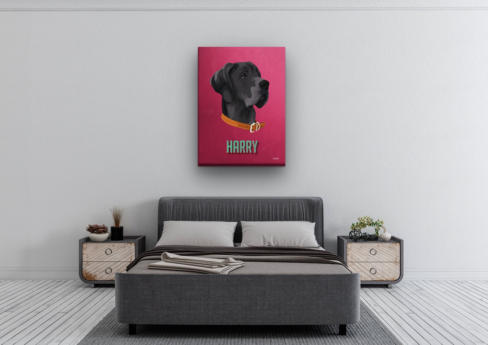 Custom Mid Century Retro Style Dog Portrait - Pet illustration from photo - Vintage Teal Canvas 4 Custom Mid Century Retro Style Dog Portrait - Pet illustration from photo - Vintage Teal Canvas - Image 2