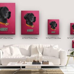 Custom Mid Century Retro Style Dog Portrait - Pet illustration from photo - Vintage Teal Canvas 14 retro pet portrait illustrations dog vintage teal canvas size comparison