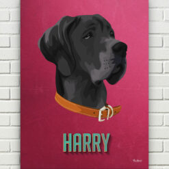 Custom Mid Century Retro Style Dog Portrait - Pet illustration from photo - Vintage Teal Canvas 17 retro pet portrait illustrations dog vintage teal front view white bricks