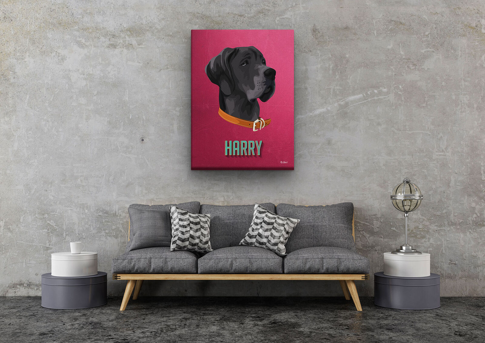 Custom Mid Century Retro Style Dog Portrait - Pet illustration from photo - Vintage Teal Canvas 11 Custom Mid Century Retro Style Dog Portrait - Pet illustration from photo - Vintage Teal Canvas - Image 9