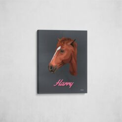 retro pet portrait illustrations horse bubblegum front view angled wall