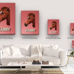 Custom Mid Century Retro Style Horse Portrait - Pet illustration from photo - Decking Canvas 14 retro pet portrait illustrations horse decking canvas size comparison