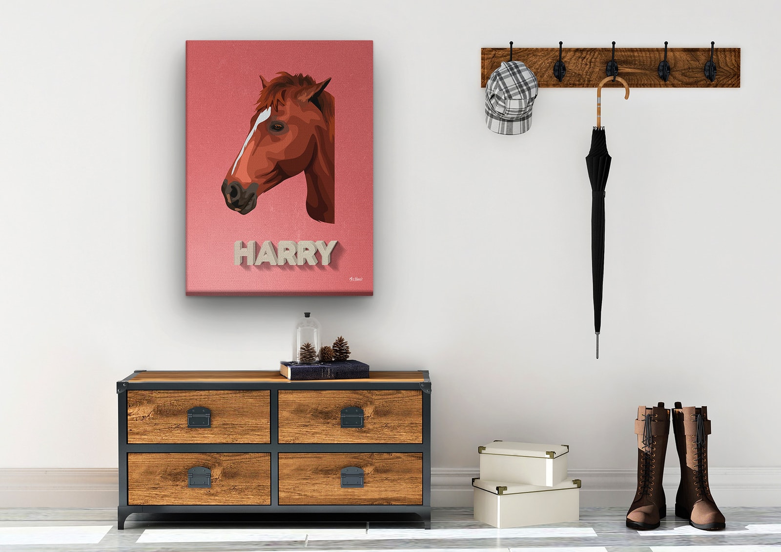 Custom Mid Century Retro Style Horse Portrait - Pet illustration from photo - Decking Canvas 10 Custom Mid Century Retro Style Horse Portrait - Pet illustration from photo - Decking Canvas - Image 8