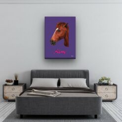 Custom Mid Century Retro Style Horse Portrait - Pet illustration from photo - Deep Purple Canvas 13 retro pet portrait illustrations horse deep purple bedroom