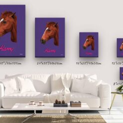 Custom Mid Century Retro Style Horse Portrait - Pet illustration from photo - Deep Purple Canvas 14 retro pet portrait illustrations horse deep purple canvas size comparison