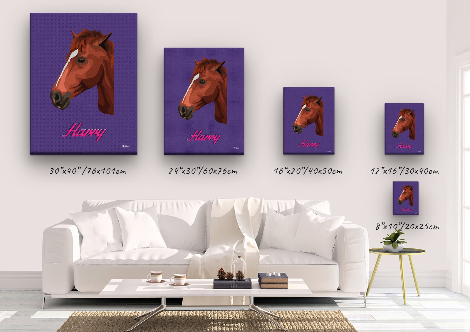 Custom Mid Century Retro Style Horse Portrait - Pet illustration from photo - Deep Purple Canvas 5 Custom Mid Century Retro Style Horse Portrait - Pet illustration from photo - Deep Purple Canvas - Image 3