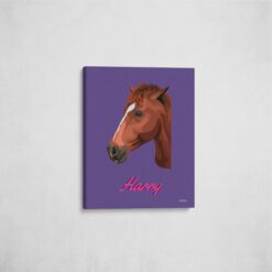 Custom Mid Century Retro Style Horse Portrait - Pet illustration from photo - Deep Purple Canvas 16 retro pet portrait illustrations horse deep purple front view angled wall