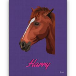 Custom Mid Century Retro Style Horse Portrait - Pet illustration from photo - Deep Purple Canvas 18 retro pet portrait illustrations horse deep purple front view white